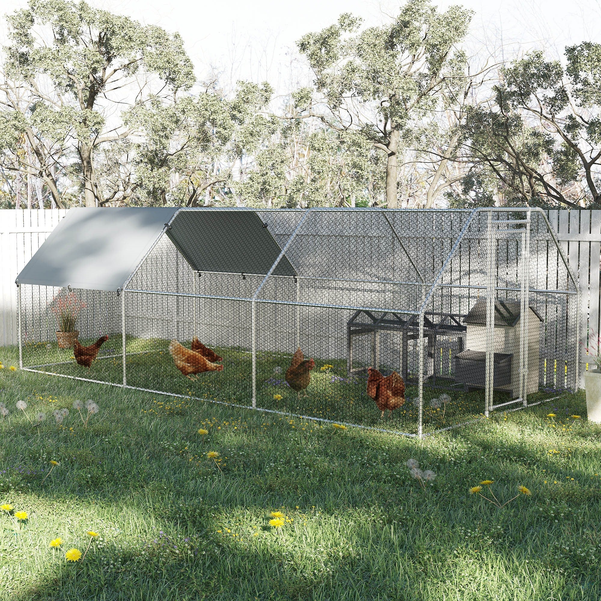 Easycomfort Recinto Gabbia per Galline in Metallo Galvanizzato Impermeabile, Pollaio with Porta e Copertura Oxford, 280x570x195cm