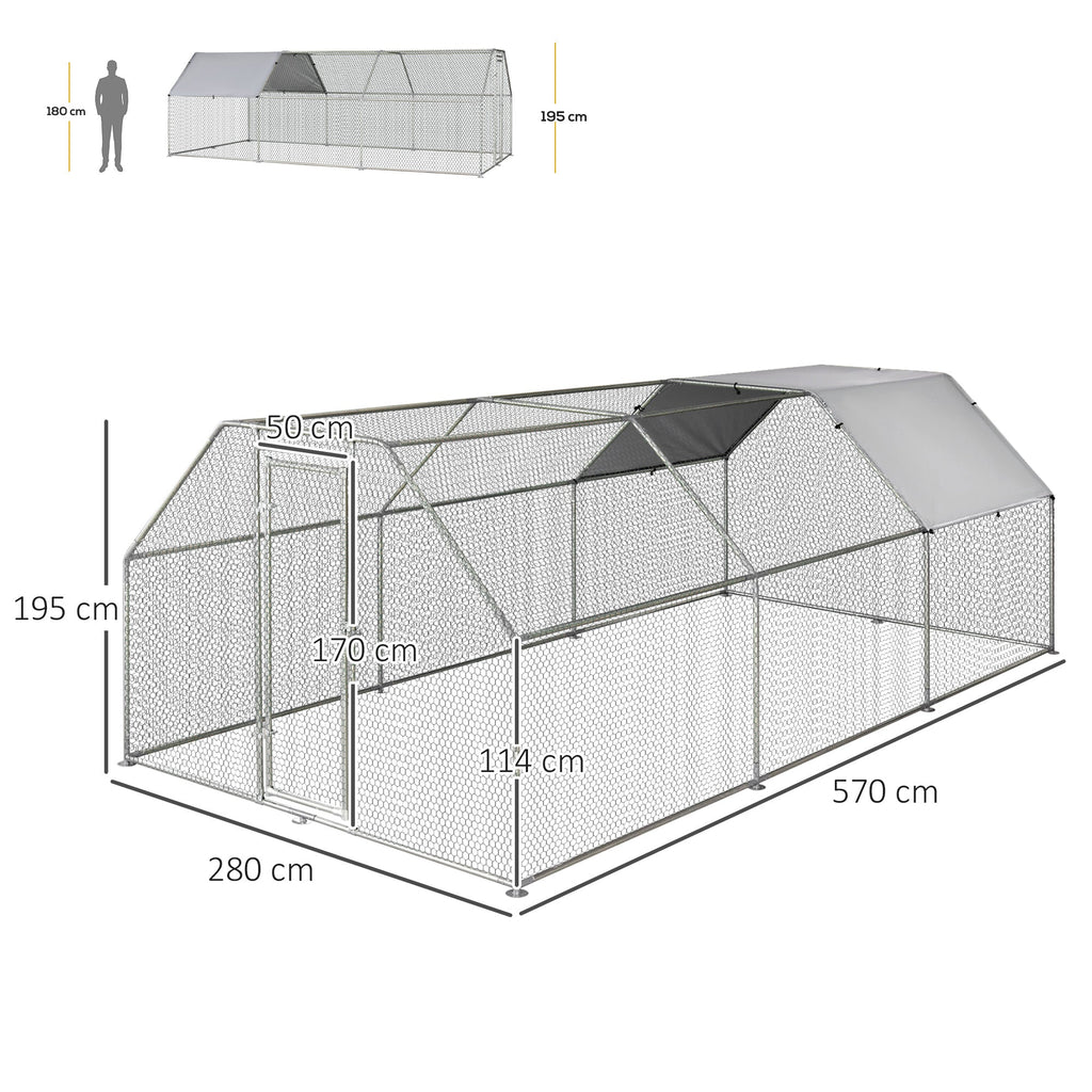 Easycomfort Recinto Gabbia per Galline in Metallo Galvanizzato Impermeabile, Pollaio with Porta e Copertura Oxford, 280x570x195cm