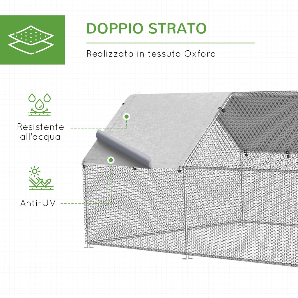 Easycomfort Recinto Gabbia per Galline in Metallo Galvanizzato Impermeabile, Pollaio with Porta e Copertura Oxford, 280x570x195cm