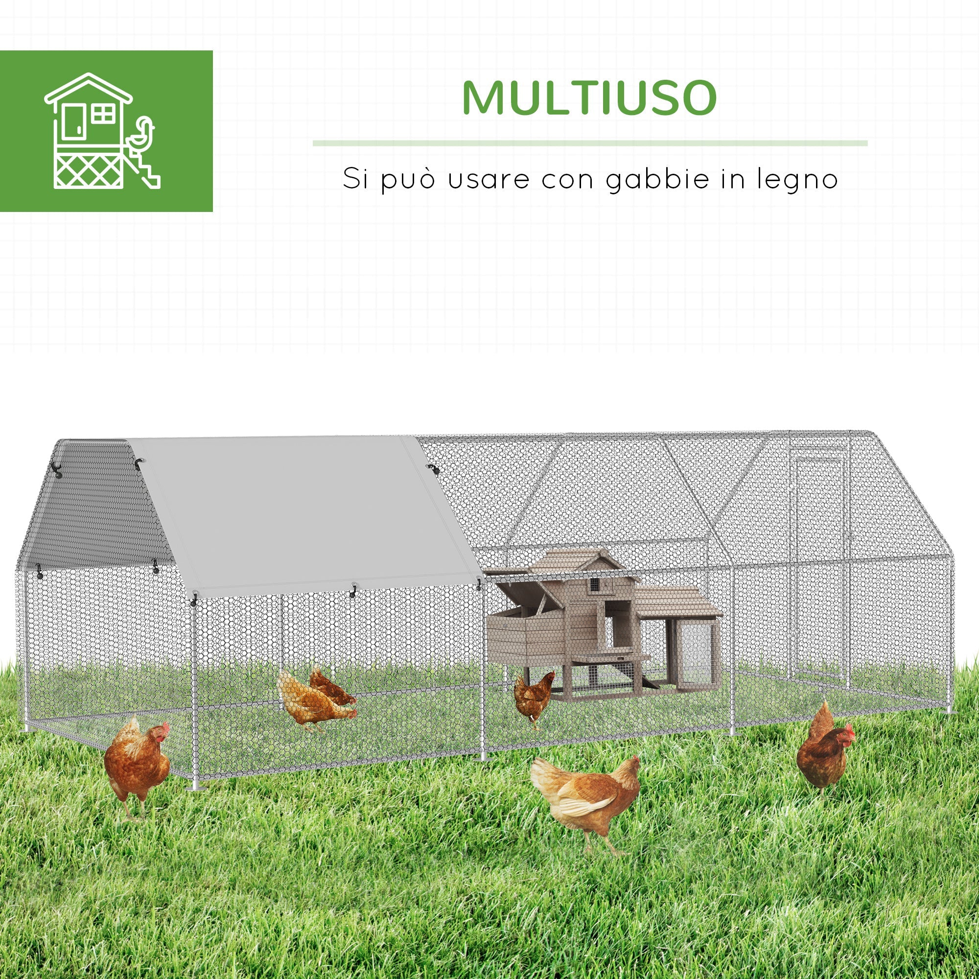 Easycomfort Recinto Gabbia per Galline in Metallo Galvanizzato Impermeabile, Pollaio with Porta e Copertura Oxford, 280x570x195cm