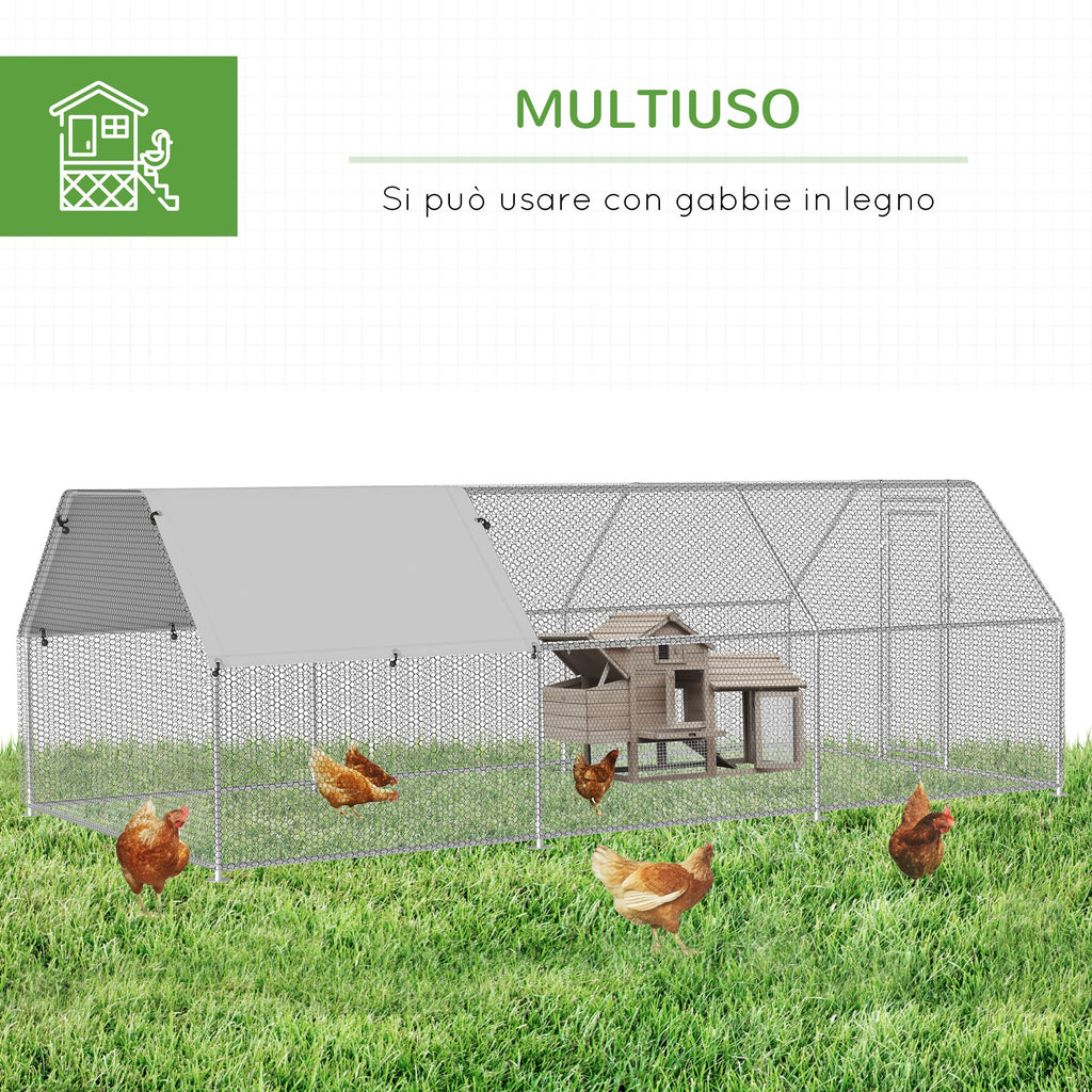 Easycomfort Recinto Gabbia per Galline in Metallo Galvanizzato Impermeabile, Pollaio with Porta e Copertura Oxford, 280x570x195cm