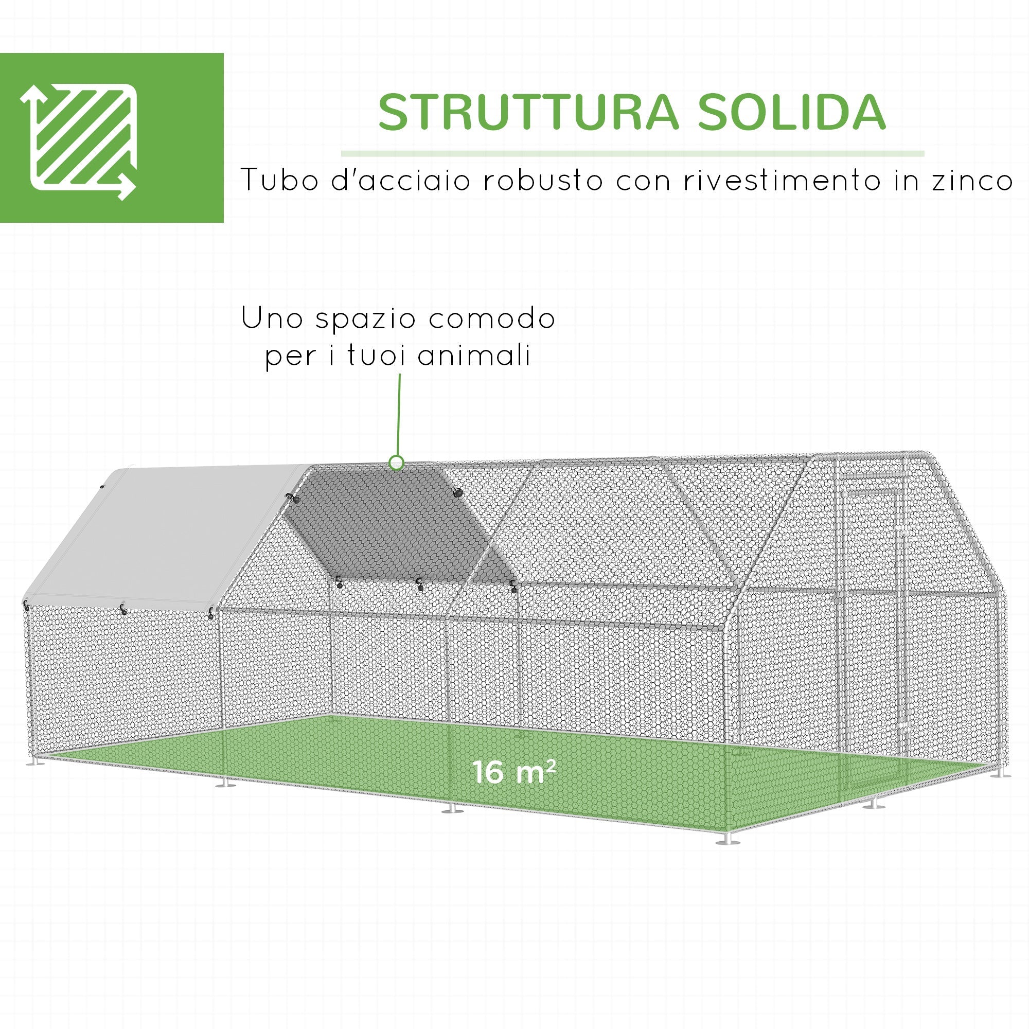 Easycomfort Recinto Gabbia per Galline in Metallo Galvanizzato Impermeabile, Pollaio with Porta e Copertura Oxford, 280x570x195cm