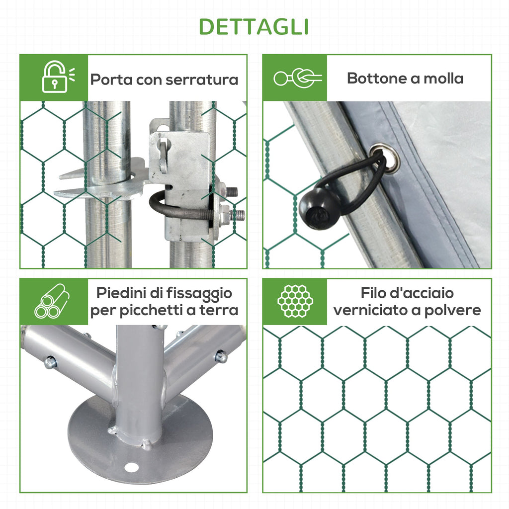 Easycomfort Recinto Gabbia per Galline in Metallo Galvanizzato Impermeabile, Pollaio with Porta e Copertura Oxford, 280x570x195cm