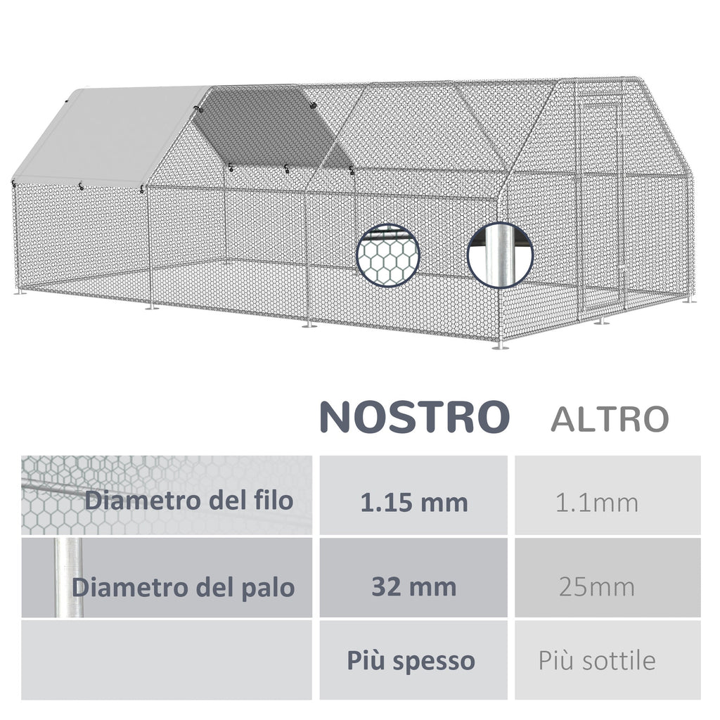 Easycomfort Recinto Gabbia per Galline in Metallo Galvanizzato Impermeabile, Pollaio with Porta e Copertura Oxford, 280x570x195cm