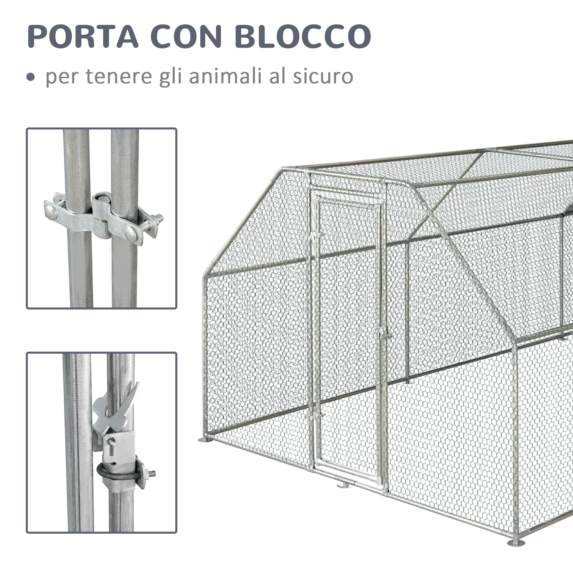 Easycomfort Recinto Gabbia per Galline in Metallo Galvanizzato Impermeabile, Pollaio with Porta e Copertura Oxford, 280x570x195cm