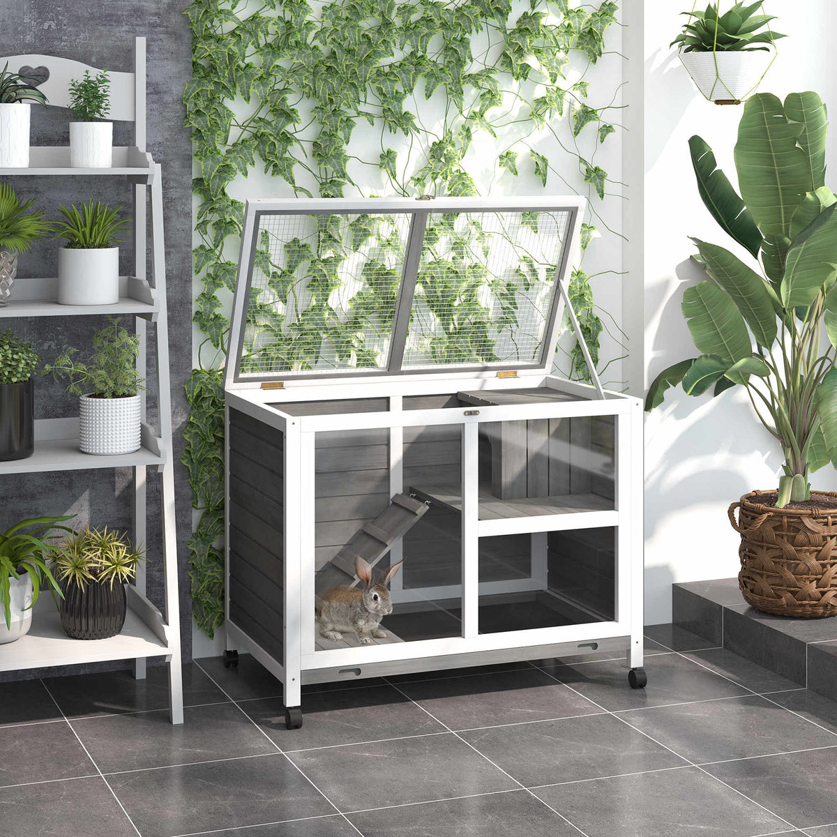 EasyComfort 2-laags houten konijnenhok 91.5x53.3x73 cm