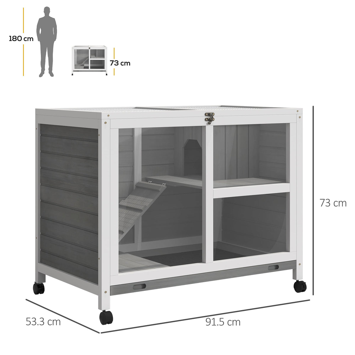 EasyComfort 2-laags houten konijnenhok 91.5x53.3x73 cm