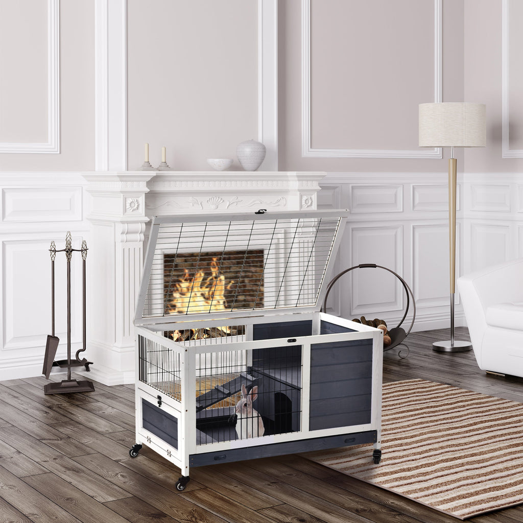 EasyComfort konijnen- en caviakooi met huisje en loopplank, 4 wielen