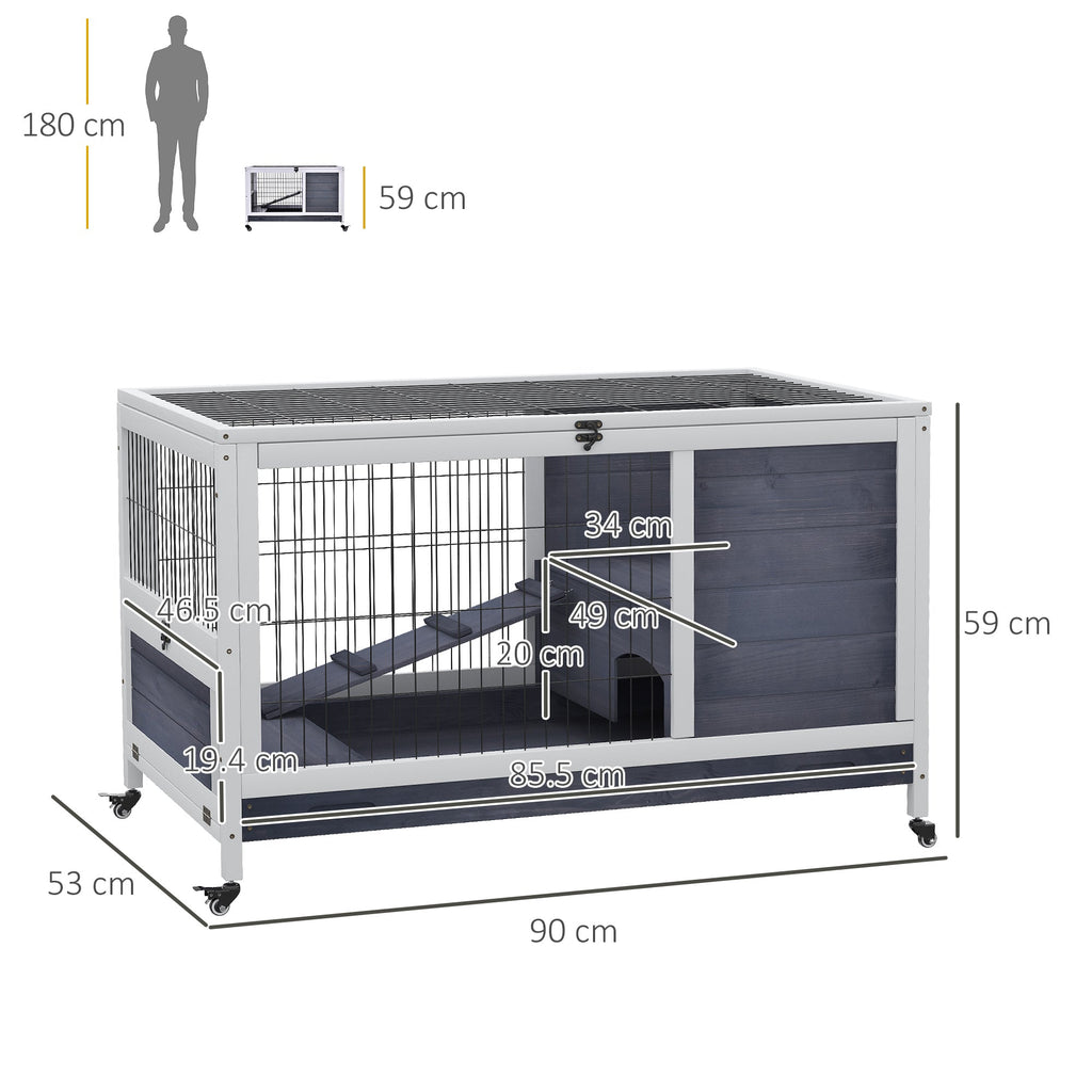 EasyComfort konijnen- en caviakooi met huisje en loopplank, 4 wielen