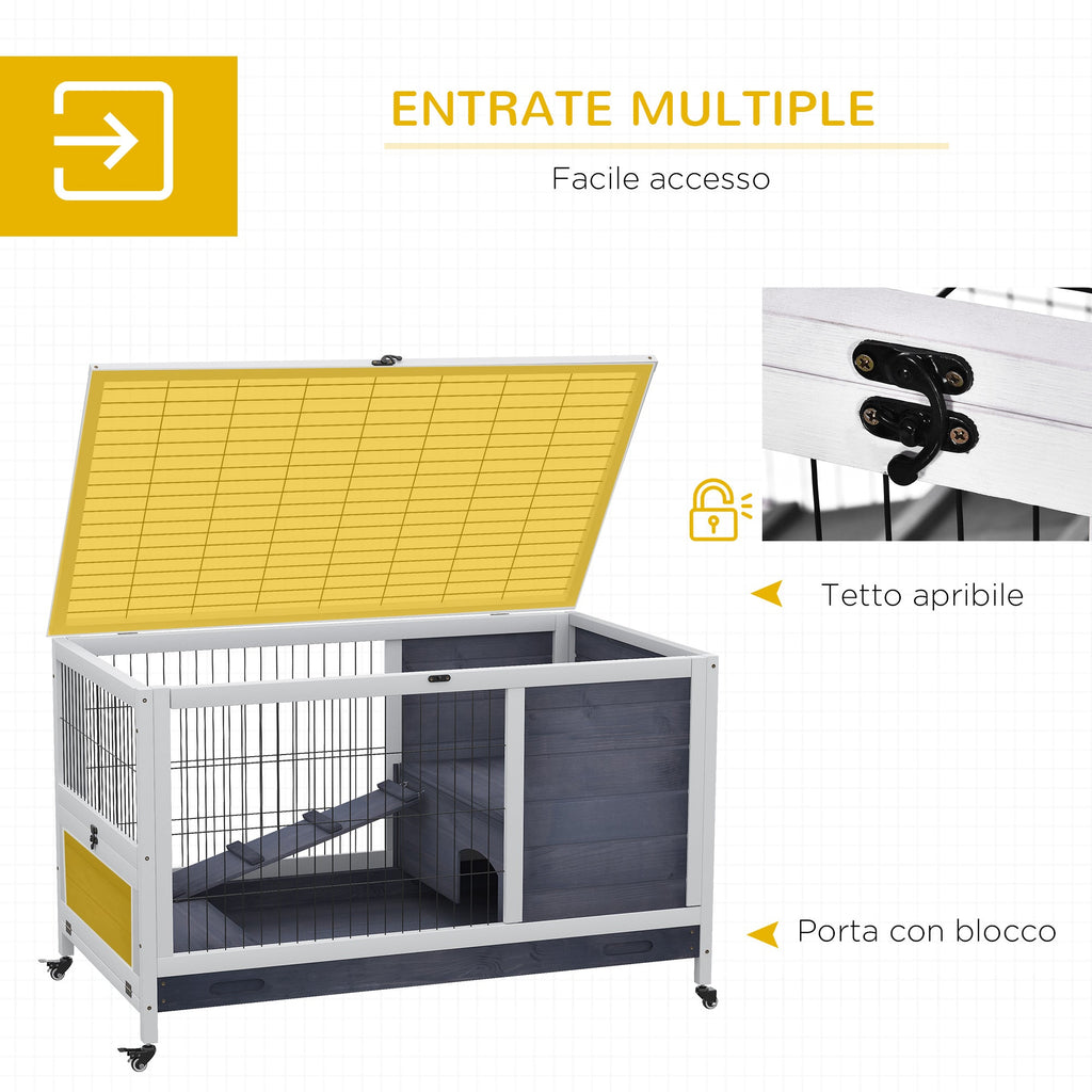 EasyComfort konijnen- en caviakooi met huisje en loopplank, 4 wielen