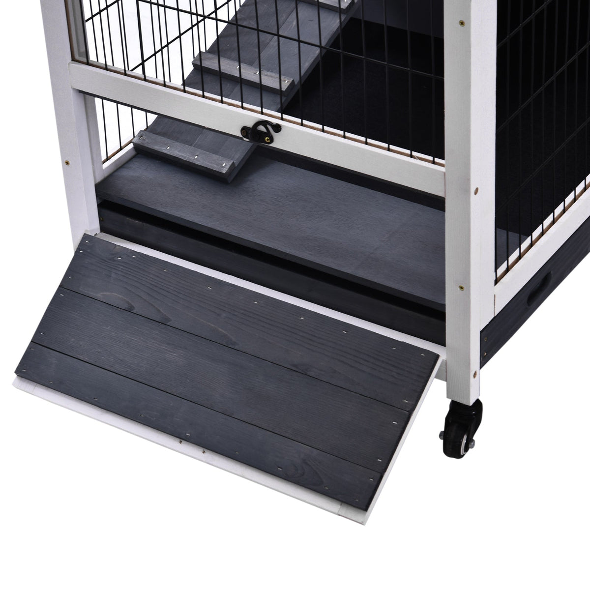 EasyComfort konijnen- en caviakooi met huisje en loopplank, 4 wielen