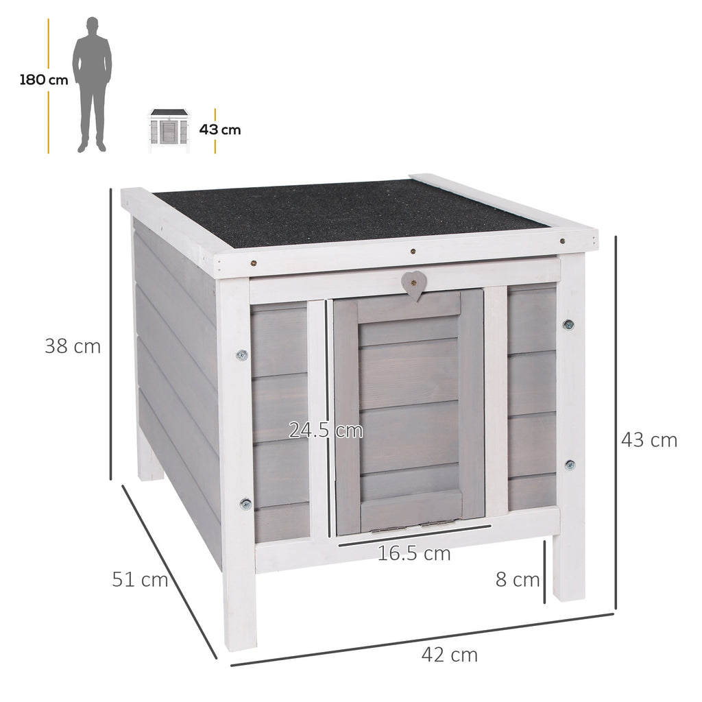 EASYCOMFORT Outdoor Wooden Rabbit Cage with Asphalt Roof and Non-Slip Ramp, 42x51x43cm, Gray