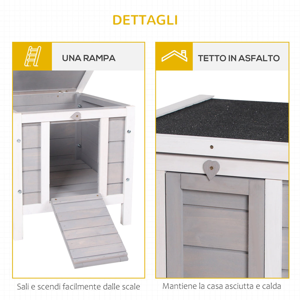 EASYCOMFORT Outdoor Wooden Rabbit Cage with Asphalt Roof and Non-Slip Ramp, 42x51x43cm, Gray