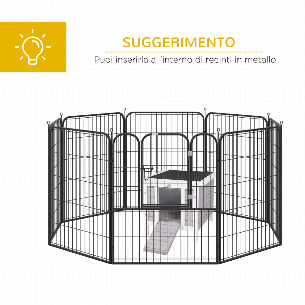 EASYCOMFORT Outdoor Wooden Rabbit Cage with Asphalt Roof and Non-Slip Ramp, 42x51x43cm, Gray