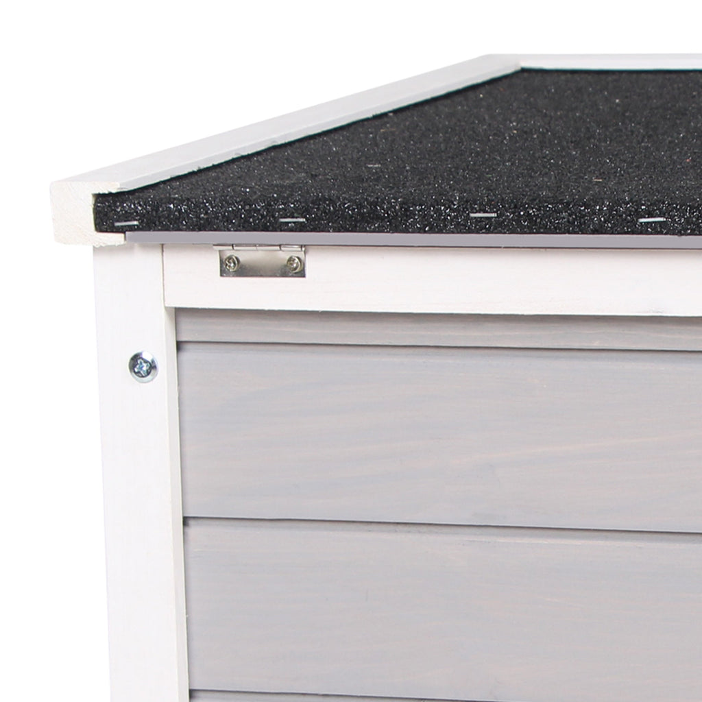 EASYCOMFORT Outdoor Wooden Rabbit Cage with Asphalt Roof and Non-Slip Ramp, 42x51x43cm, Gray