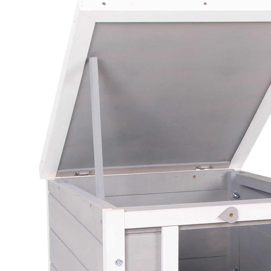 EASYCOMFORT Outdoor Wooden Rabbit Cage with Asphalt Roof and Non-Slip Ramp, 42x51x43cm, Gray