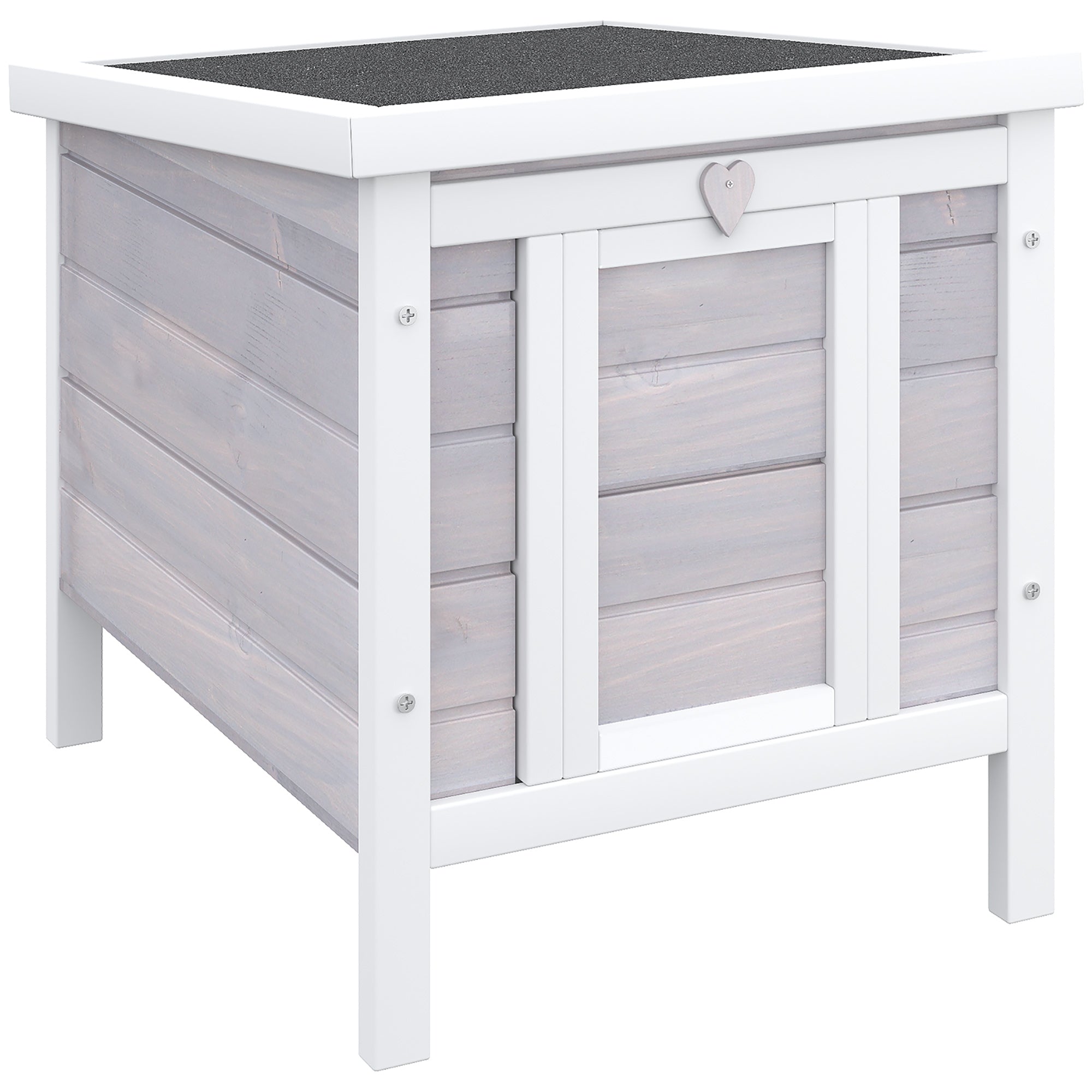 EASYCOMFORT Outdoor Wooden Rabbit Cage with Asphalt Roof and Non-Slip Ramp, 42x51x43cm, Gray