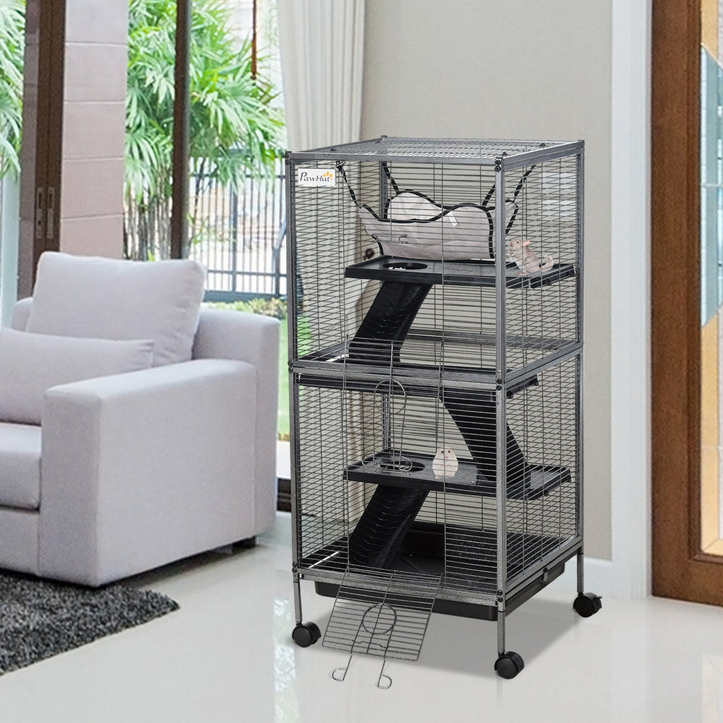 EASYCOMFORT Metal Cage for Rodents 4 Levels with Removable Tray 52 x 52 x 113.5cm