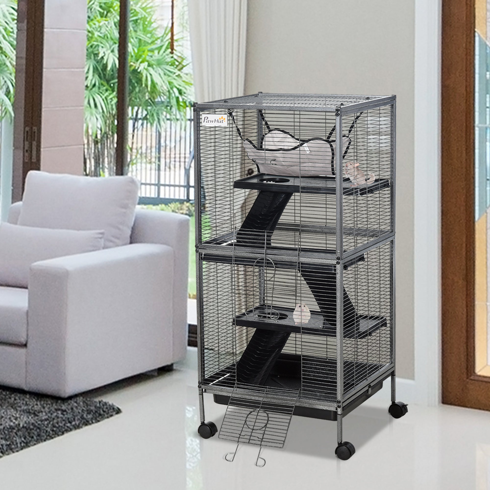 EASYCOMFORT Metal Cage for Rodents 4 Levels with Removable Tray 52 x 52 x 113.5cm