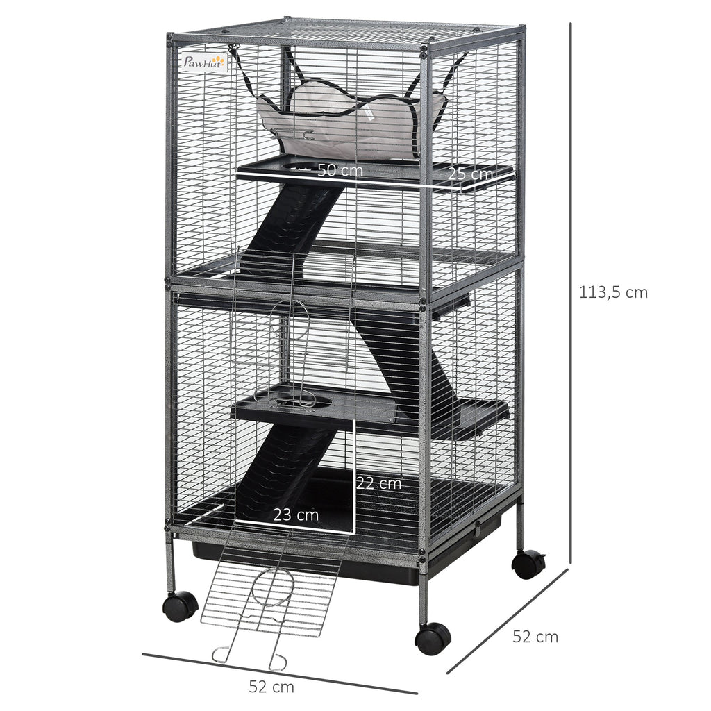 EASYCOMFORT Metal Cage for Rodents 4 Levels with Removable Tray 52 x 52 x 113.5cm