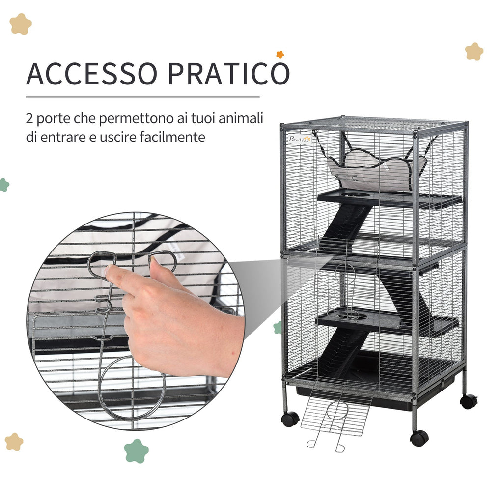EASYCOMFORT Metal Cage for Rodents 4 Levels with Removable Tray 52 x 52 x 113.5cm