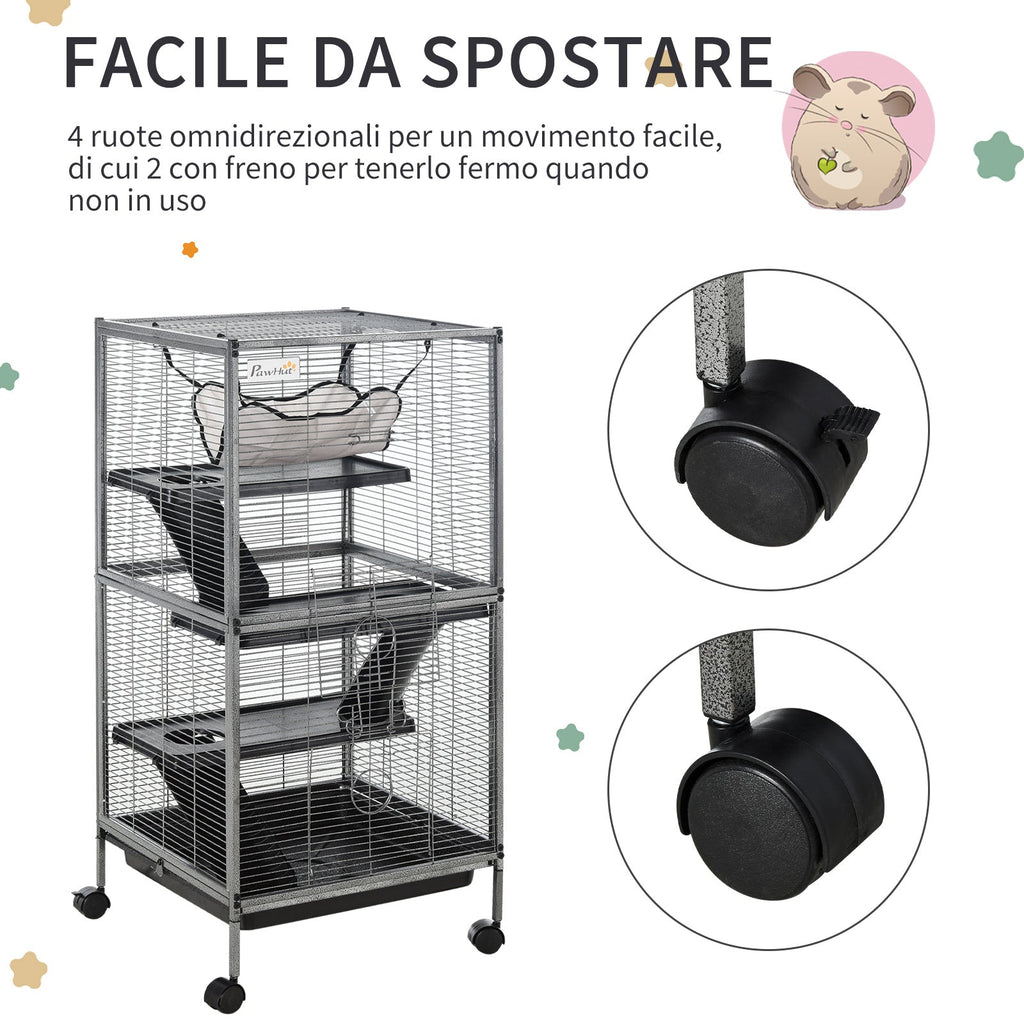 EASYCOMFORT Metal Cage for Rodents 4 Levels with Removable Tray 52 x 52 x 113.5cm