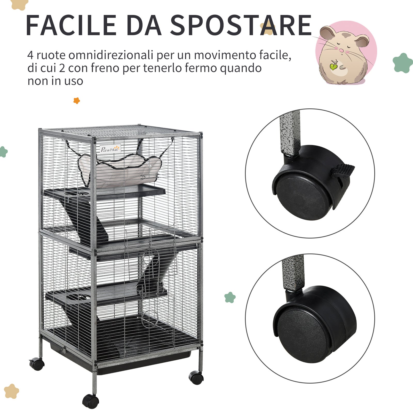 EASYCOMFORT Metal Cage for Rodents 4 Levels with Removable Tray 52 x 52 x 113.5cm