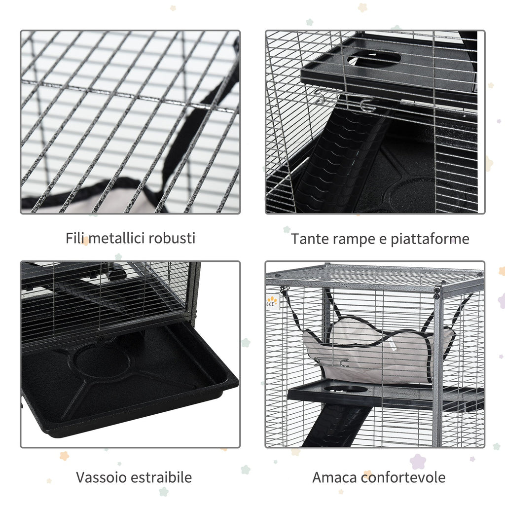EASYCOMFORT Metal Cage for Rodents 4 Levels with Removable Tray 52 x 52 x 113.5cm