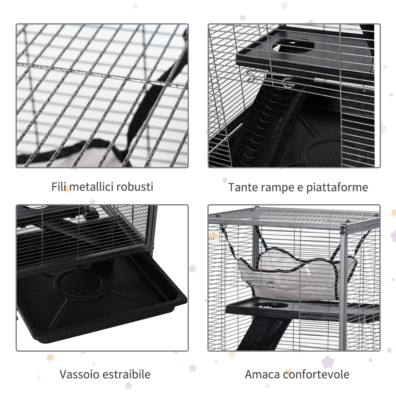 EASYCOMFORT Metal Cage for Rodents 4 Levels with Removable Tray 52 x 52 x 113.5cm