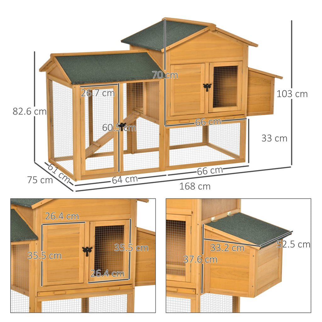 Easycomfort Gabbia per Galline with Casetta e Area Aperta, Nido with Tetto Apribile e Rete Metallica, Pollaio in Legno Giallo, 168x75x103cm