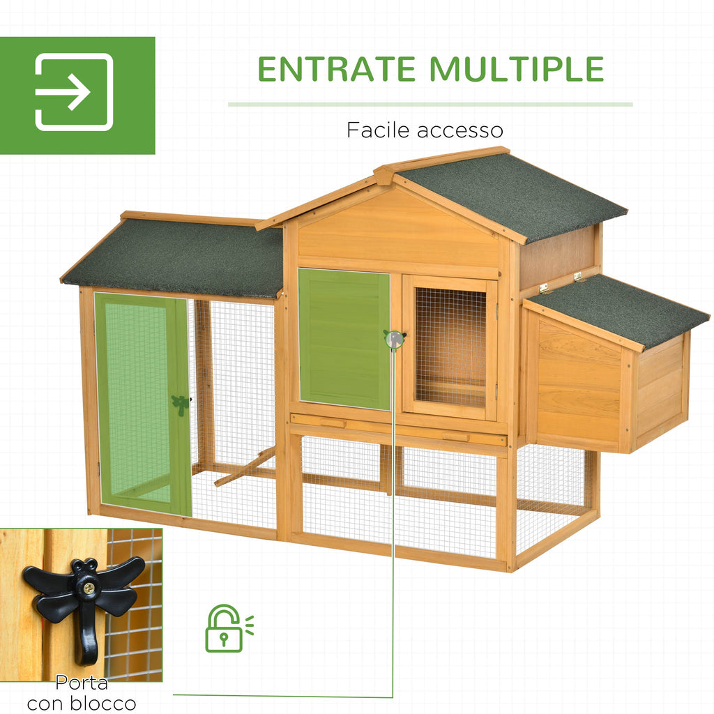 Easycomfort Gabbia per Galline with Casetta e Area Aperta, Nido with Tetto Apribile e Rete Metallica, Pollaio in Legno Giallo, 168x75x103cm