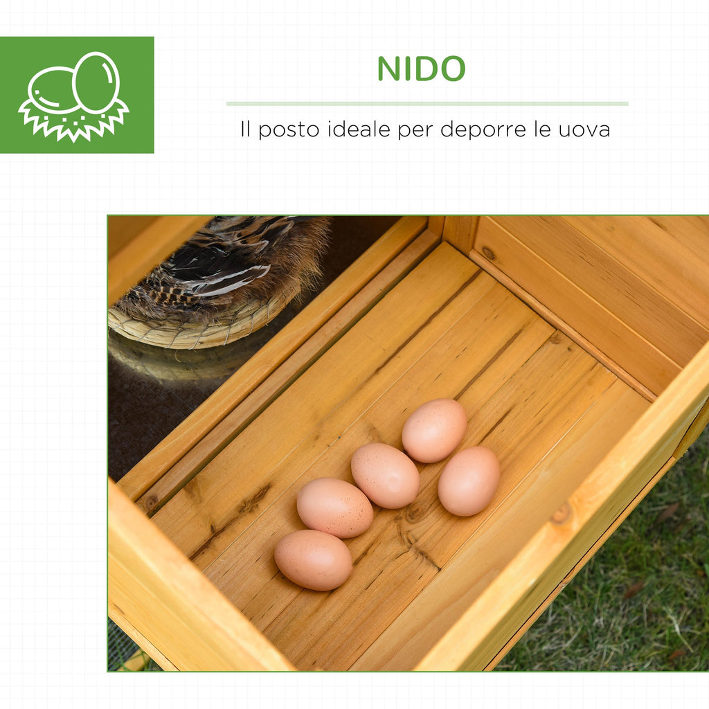 Easycomfort Gabbia per Galline with Casetta e Area Aperta, Nido with Tetto Apribile e Rete Metallica, Pollaio in Legno Giallo, 168x75x103cm