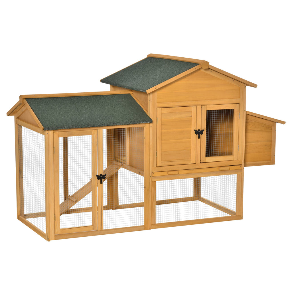 Easycomfort Gabbia per Galline with Casetta e Area Aperta, Nido with Tetto Apribile e Rete Metallica, Pollaio in Legno Giallo, 168x75x103cm