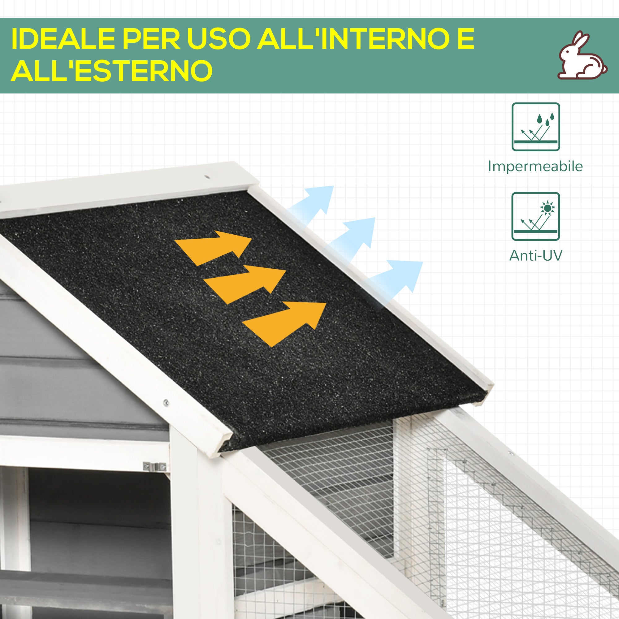 EasyComfort Conigliera in Legno with Area Aperta e Rampa, Casetta per Conigli with Fondo Estraibile e Porte, 140x65x120cm, Grigio
