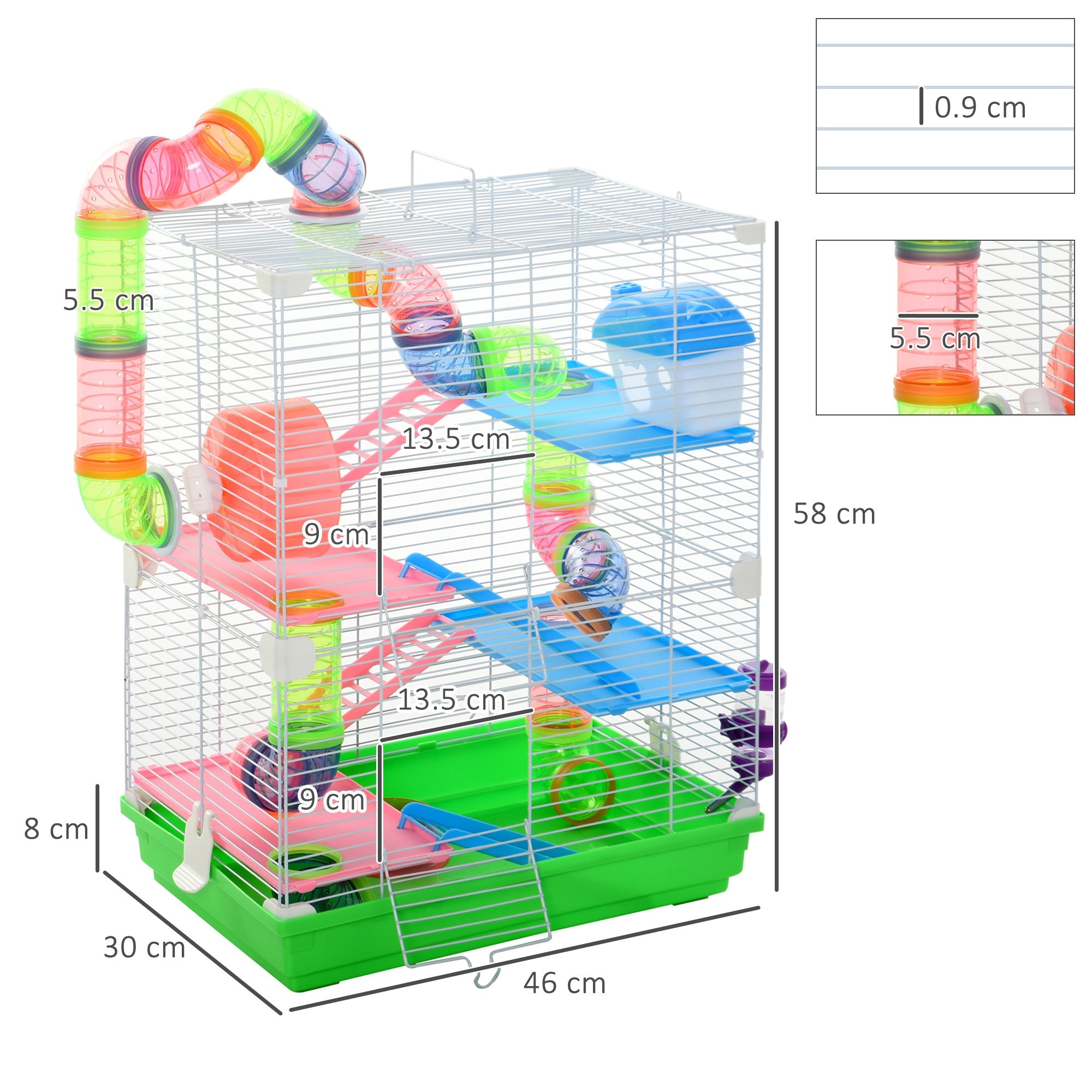 EasyComfort hamsterkooi 5-laags met handvat en buizen 46x30x58 cm