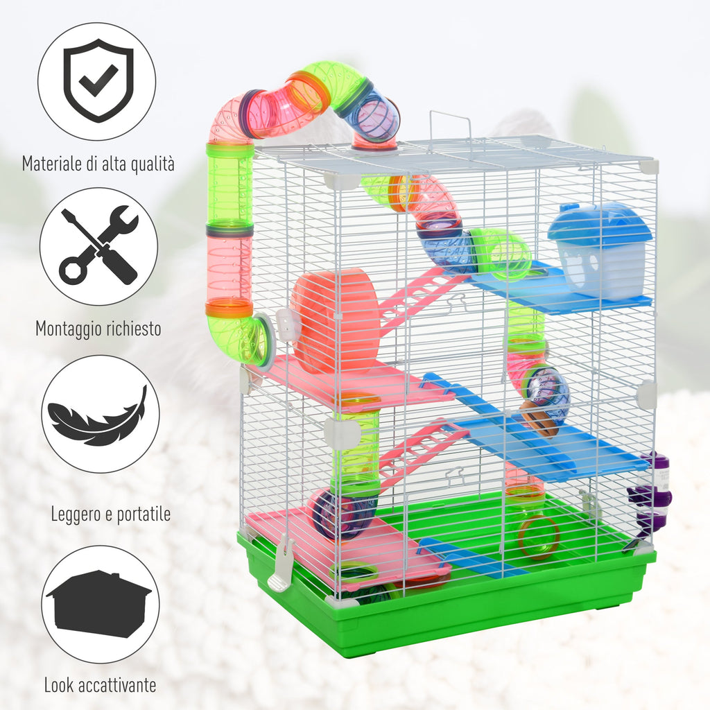 EasyComfort hamsterkooi 5-laags met handvat en buizen 46x30x58 cm