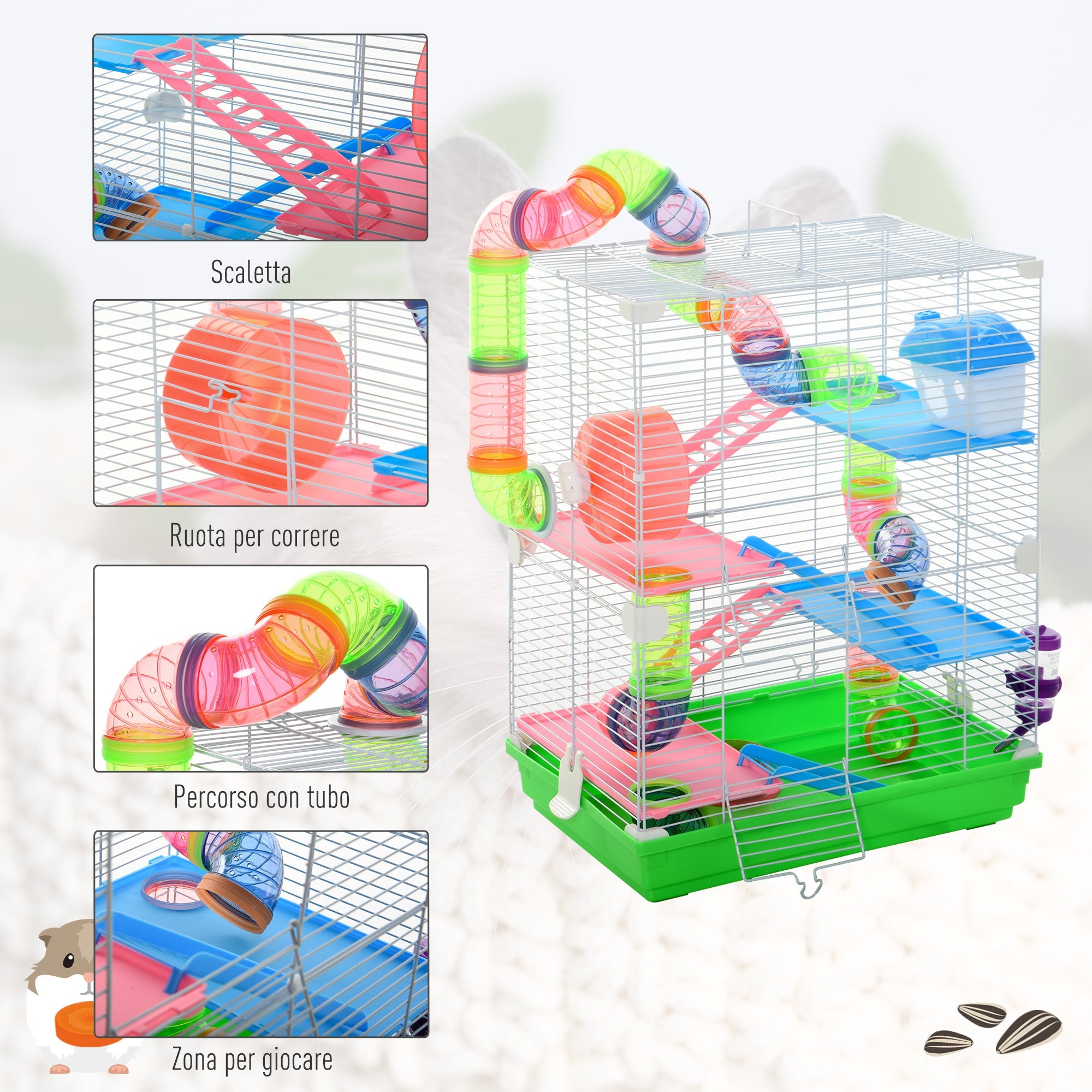EasyComfort hamsterkooi 5-laags met handvat en buizen 46x30x58 cm