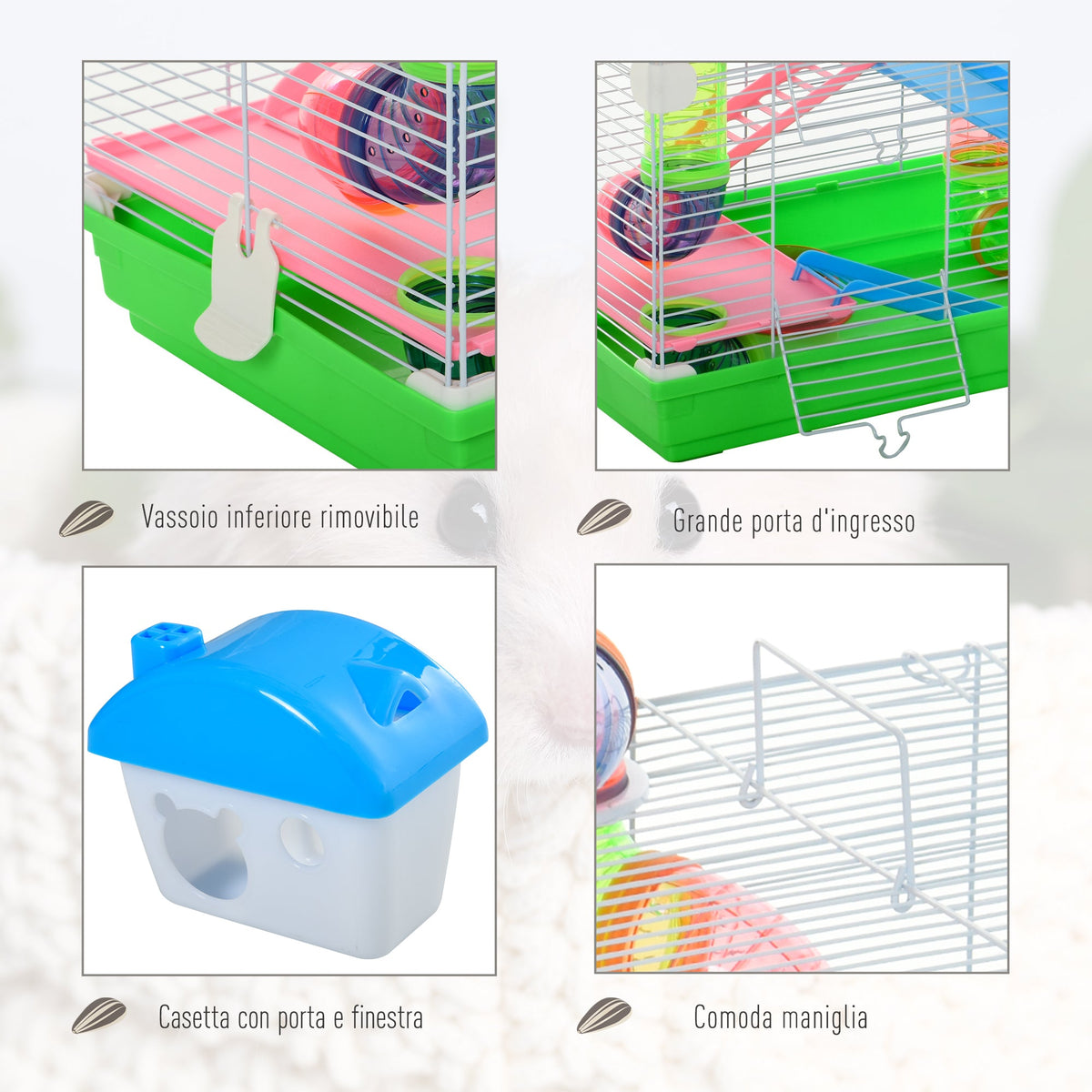 EasyComfort hamsterkooi 5-laags met handvat en buizen 46x30x58 cm