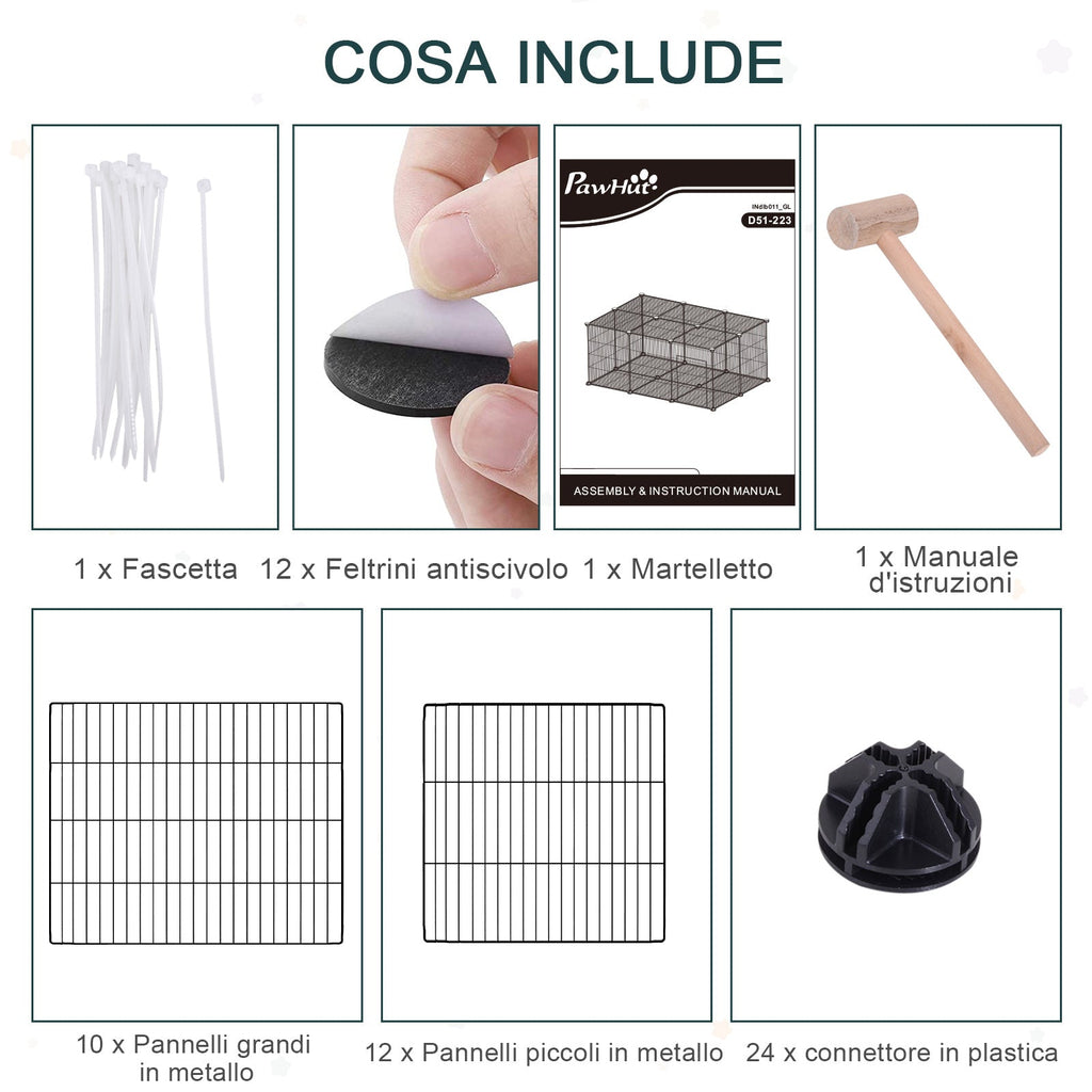EASYCOMFORT Cage for Rabbits and Small Animals, 22 Modular Metal Panels with Door, Black, 105 x 70 x 45cm