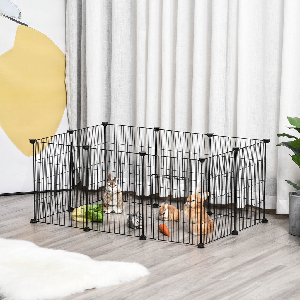 EASYCOMFORT Cage for Rabbits and Small Animals, 22 Modular Metal Panels with Door, Black, 105 x 70 x 45cm