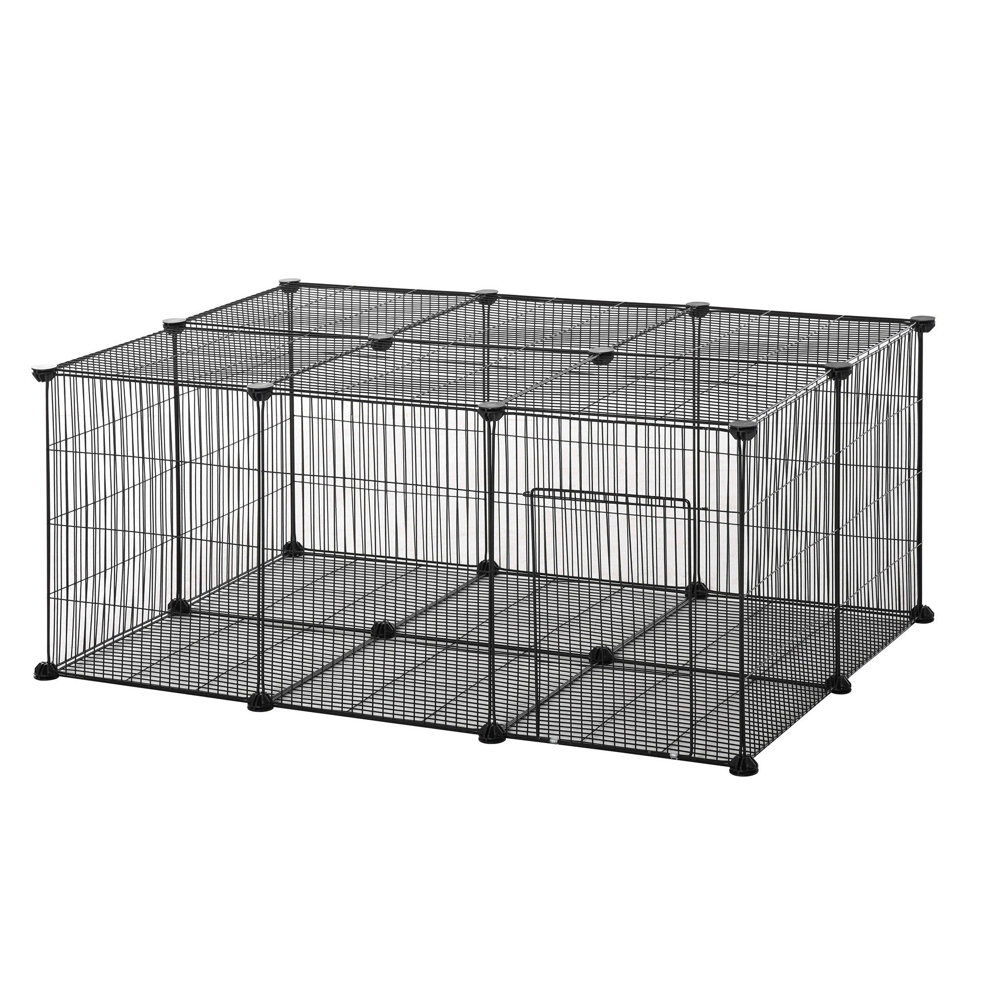 EASYCOMFORT Cage for Rabbits and Small Animals, 22 Modular Metal Panels with Door, Black, 105 x 70 x 45cm