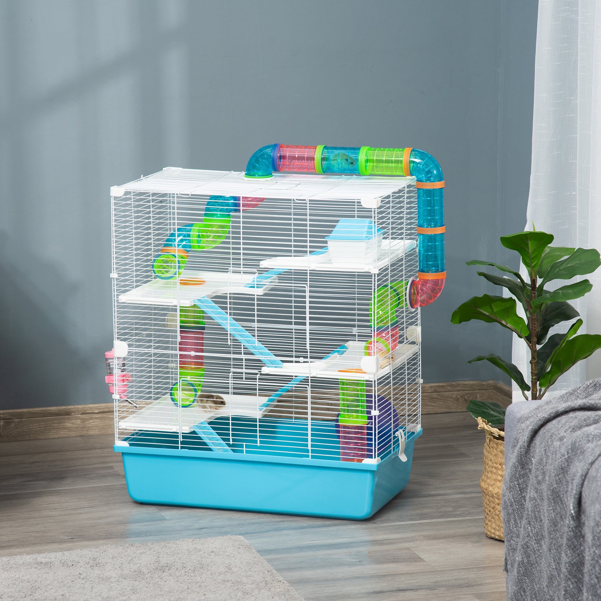 EASYCOMFORT 5-Tier Hamster Cage with Tubes, House, Water Tank and Wheel, 59x36x69cm