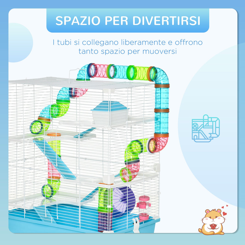 EASYCOMFORT 5-Tier Hamster Cage with Tubes, House, Water Tank and Wheel, 59x36x69cm