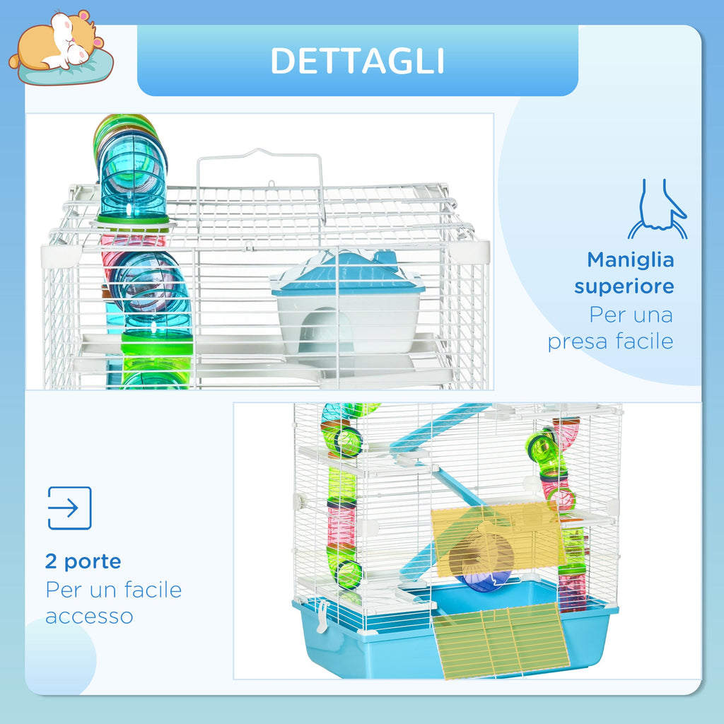 EASYCOMFORT 5-Tier Hamster Cage with Tubes, House, Water Tank and Wheel, 59x36x69cm