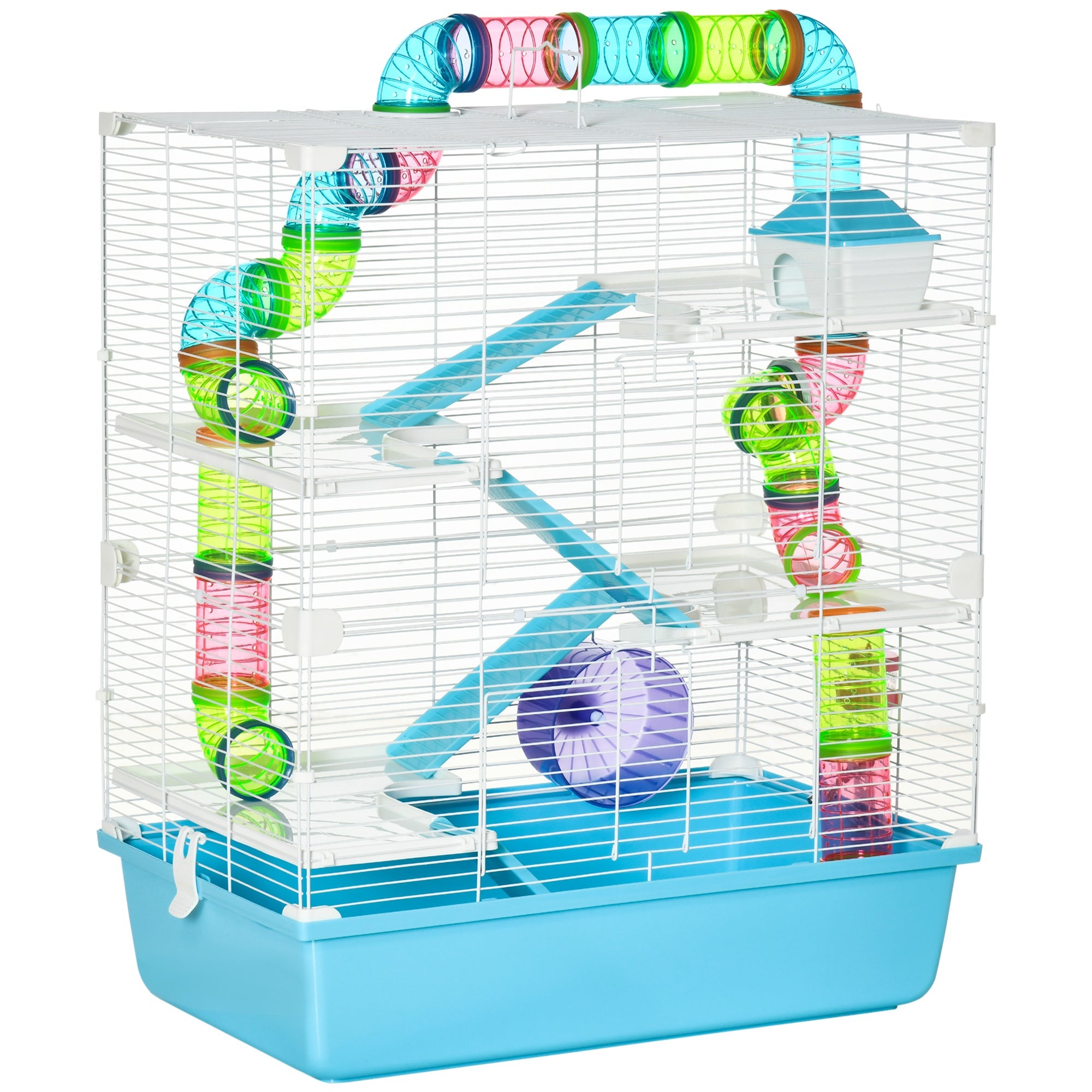 EASYCOMFORT 5-Tier Hamster Cage with Tubes, House, Water Tank and Wheel, 59x36x69cm