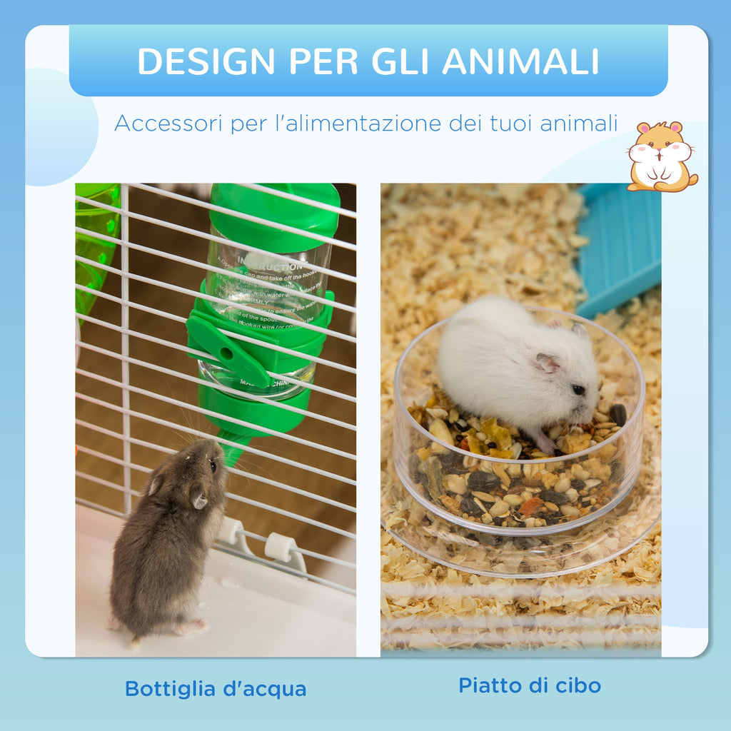 EASYCOMFORT 3-Tier Hamster Cage with Tubes, House, Water Tank and Wheel, 59x36x47 cm