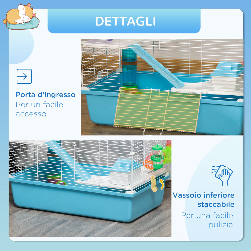 EASYCOMFORT 3-Tier Hamster Cage with Tubes, House, Water Tank and Wheel, 59x36x47 cm