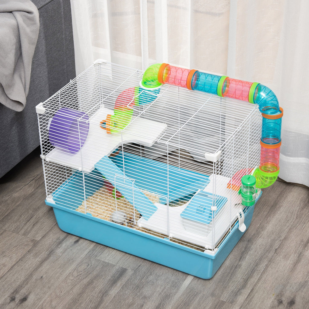 EASYCOMFORT 3-Tier Hamster Cage with Tubes, House, Water Tank and Wheel, 59x36x47 cm
