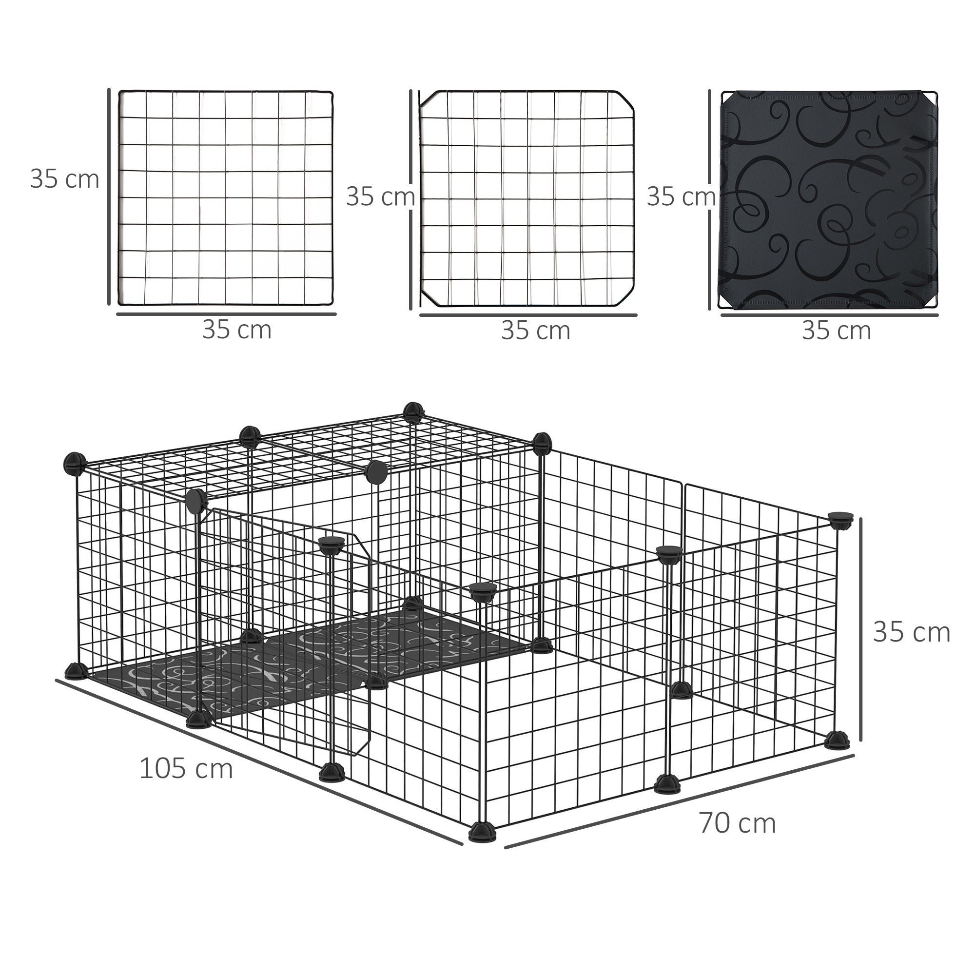 Easycomfort Recinto per Conigli e Porcellini d'India Modulabile with Accessori Montaggio, 105x70x35cm - black
