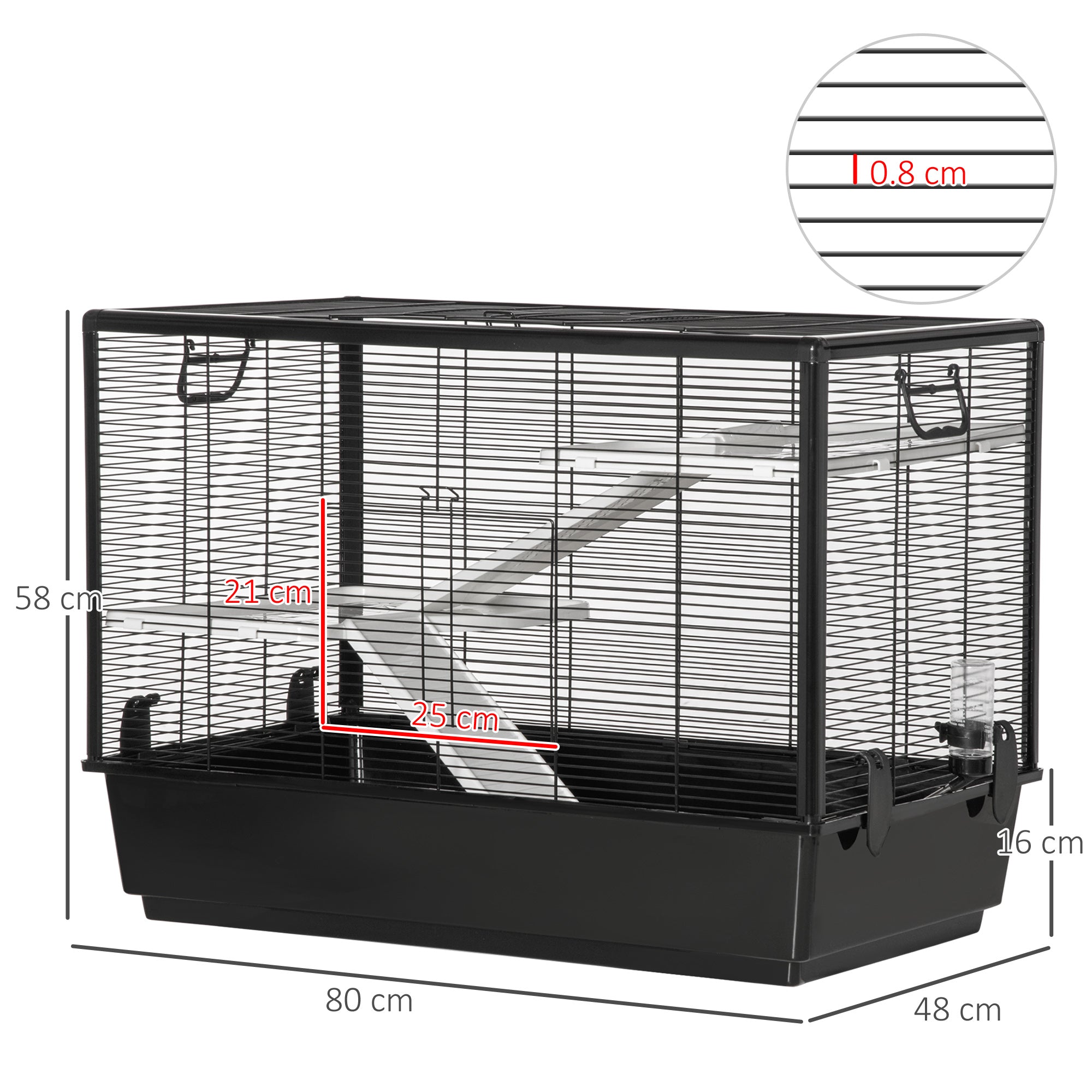 EASYCOMFORT Guinea Pig Cage with Handle, Water Tank, Ramp and Plate, 80x48x58cm, Black